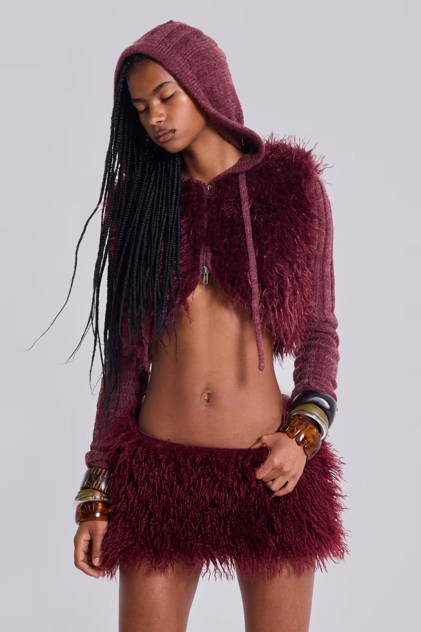 Haka Mongolian Faux Fur Knit Shrug
