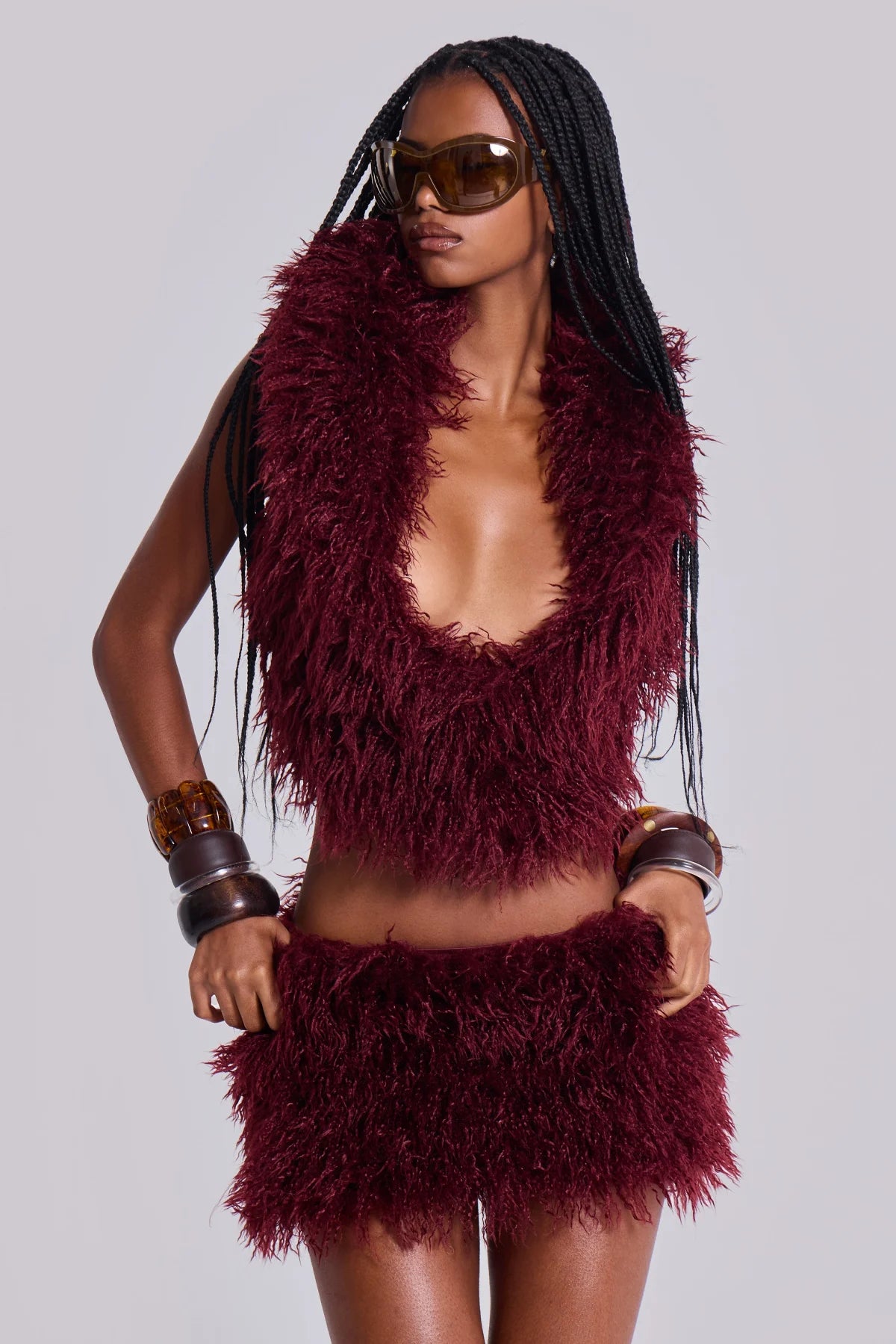 Haka Mongolian Faux Fur Mini Skirt