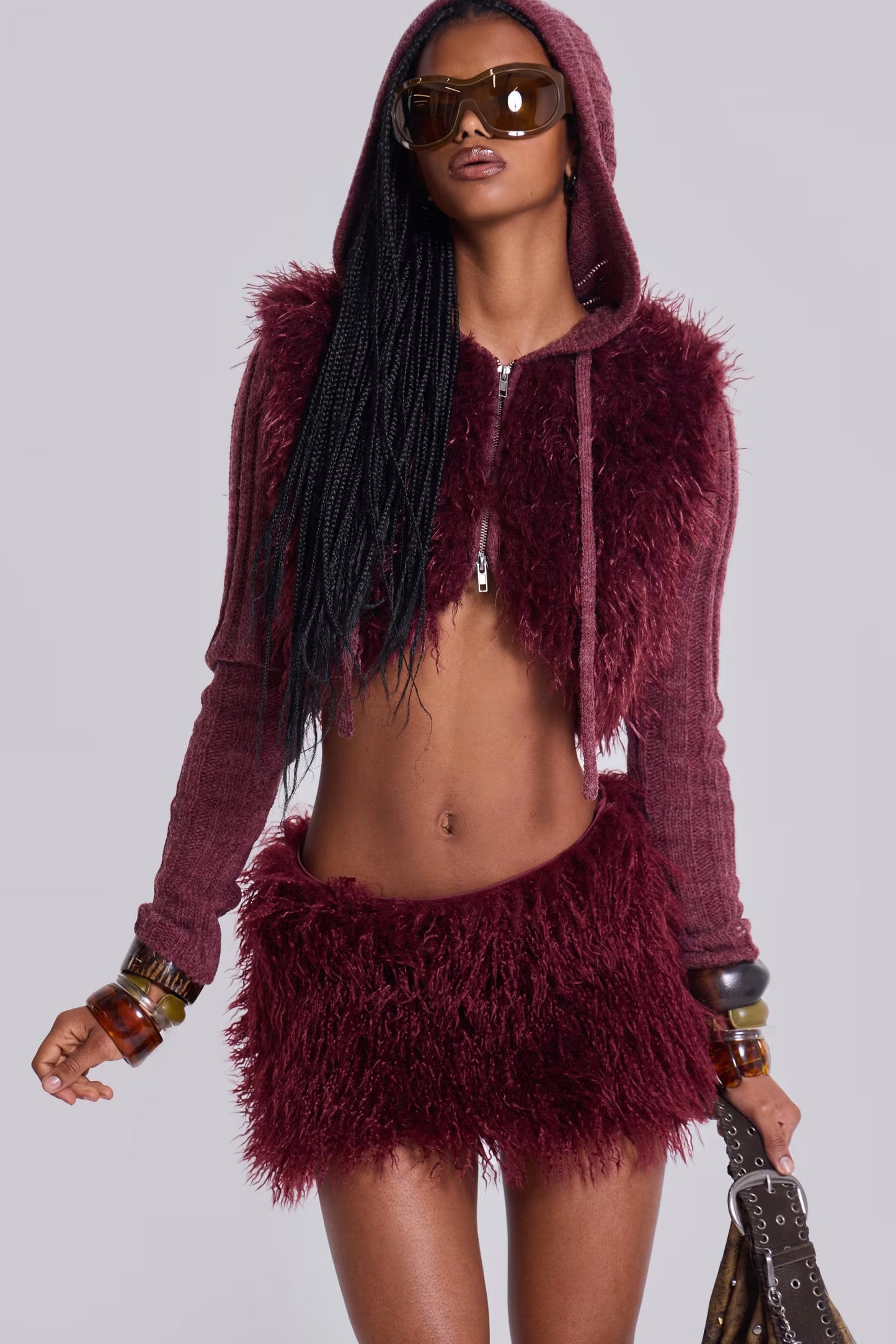 Haka Mongolian Faux Fur Knit Shrug