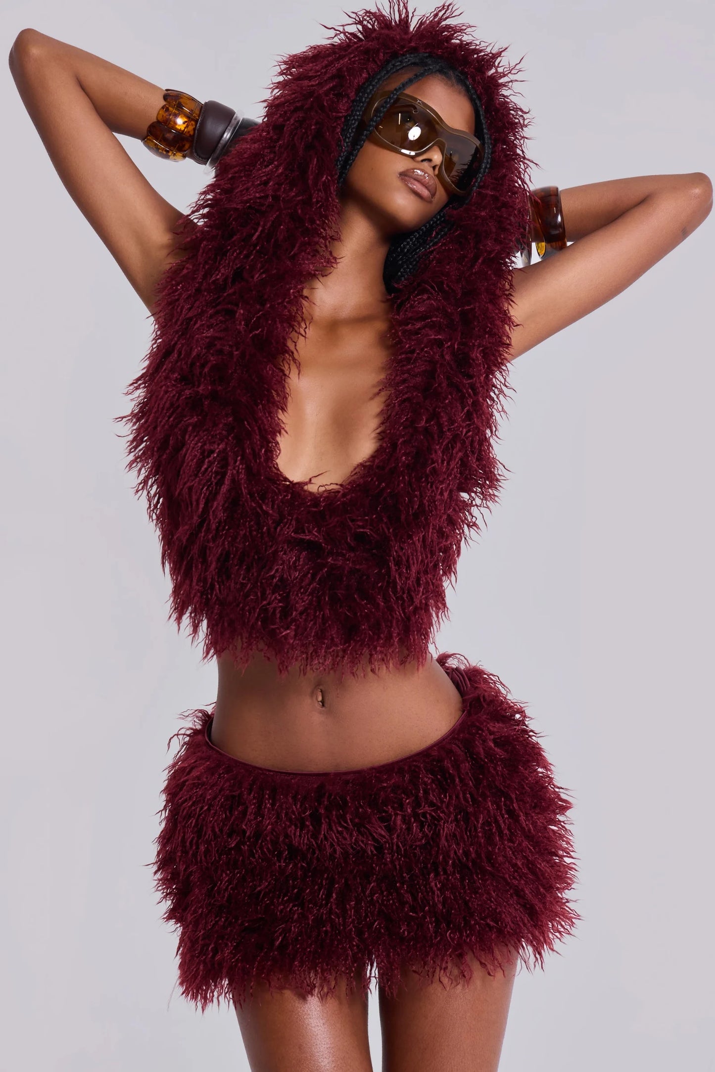 Haka Mongolian Faux Fur Backless Top