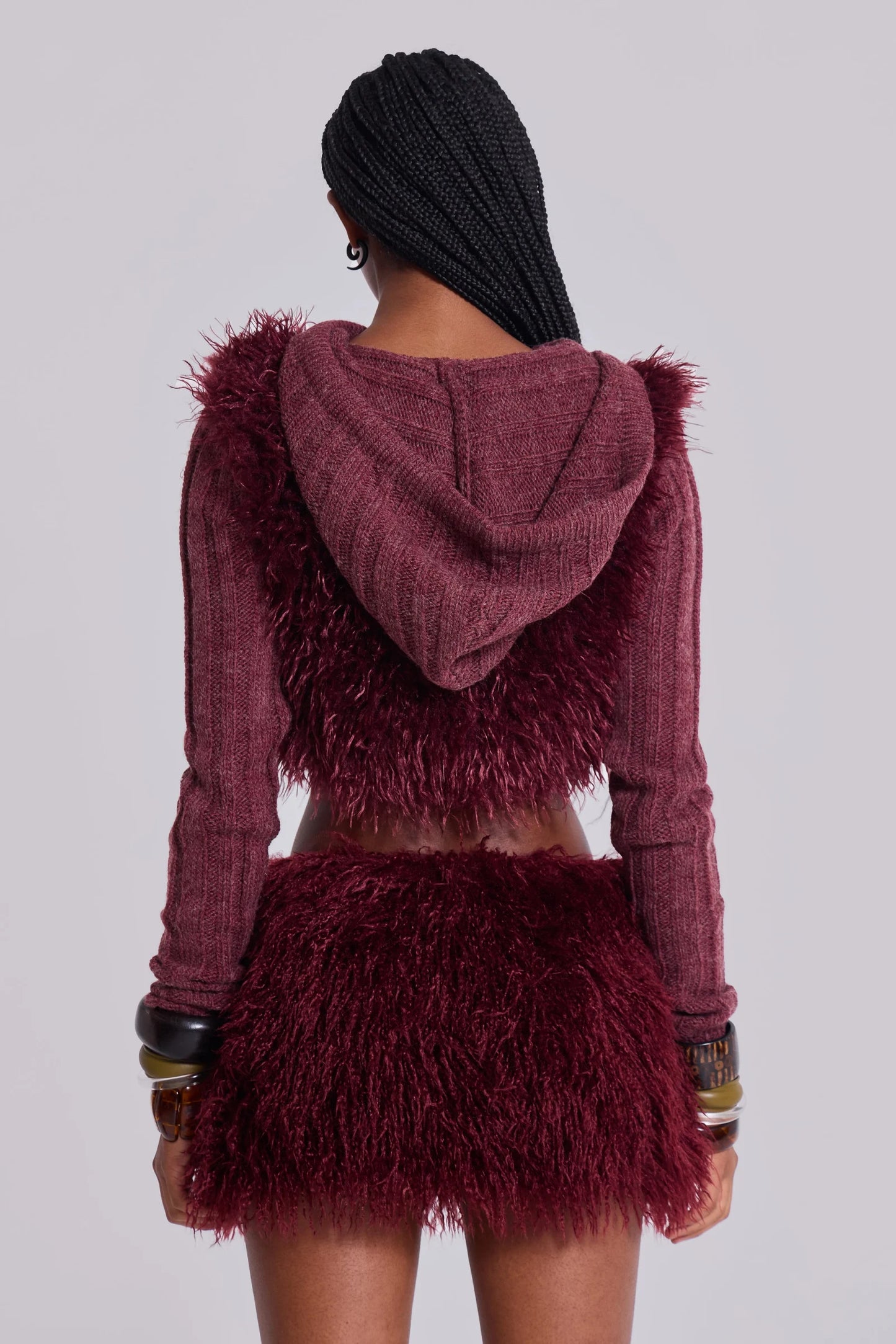 Haka Mongolian Faux Fur Knit Shrug
